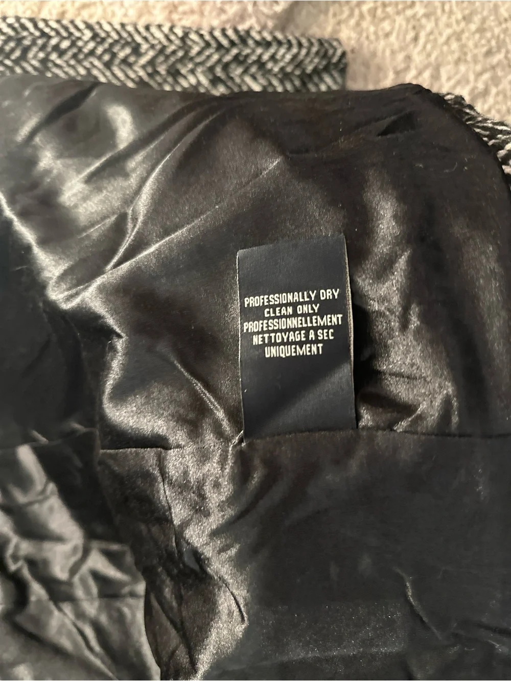 Guess Black and White Herringbone Hooded Fit-and-Flare Dress Coat